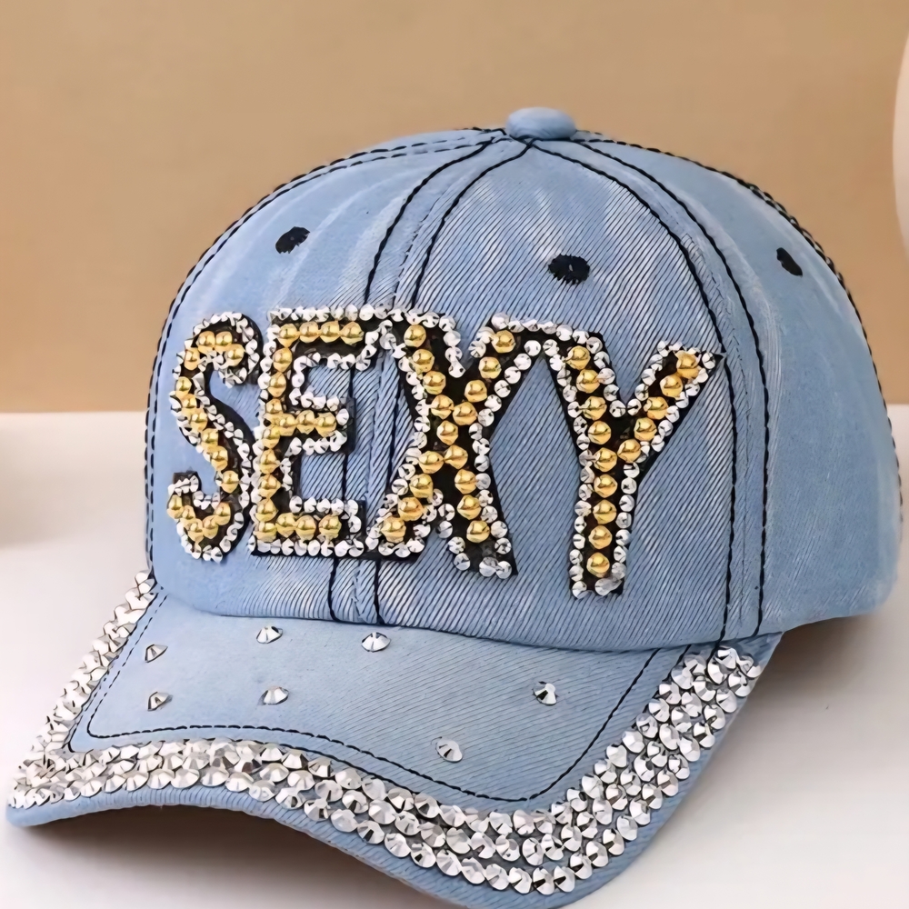NWOT - Embellished Denim Cap with Gold and Silver Accents